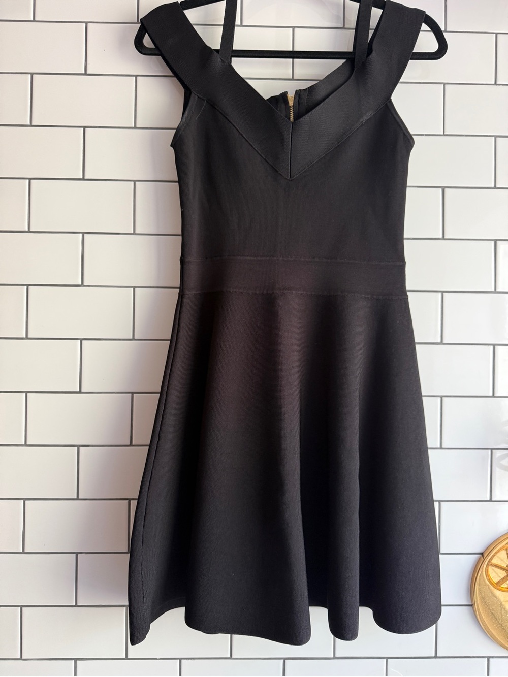 Milly Black Sleeveless V-Neck Fit & Flare Mini Dress